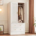 Armoire penderie avec 2 portes à persiennes, tringles à vêtements et 2 tiroirs
