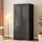 Armoire penderie avec 2 portes à persiennes, tringles à vêtements et 2 tiroirs