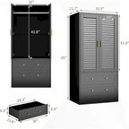 Armoire penderie avec 2 portes à persiennes, tringles à vêtements et 2 tiroirs