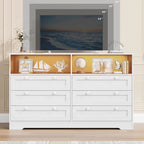 Commode large de 55", commode en bois à 6 tiroirs avec lumière LED, commode en bois avec grand espace de rangement