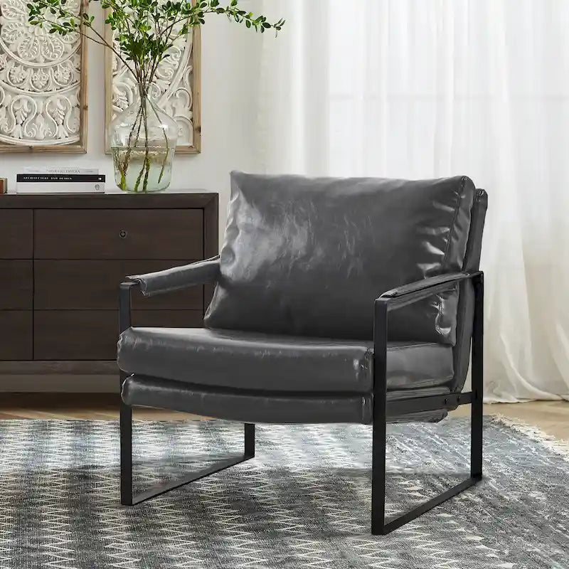 Fauteuil rembourré en similicuir PU moderne avec cadre en acier