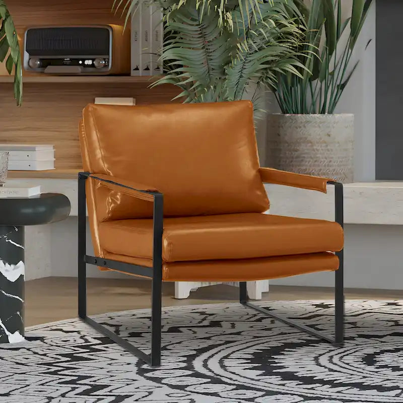 Fauteuil rembourré en similicuir PU moderne avec cadre en acier