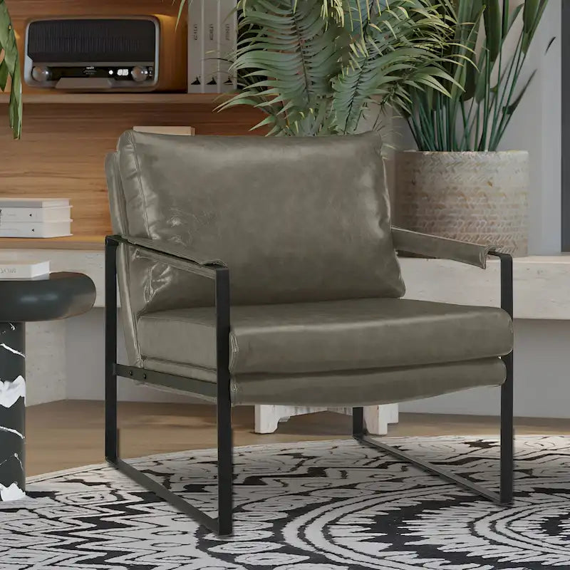 Fauteuil rembourré en similicuir PU moderne avec cadre en acier