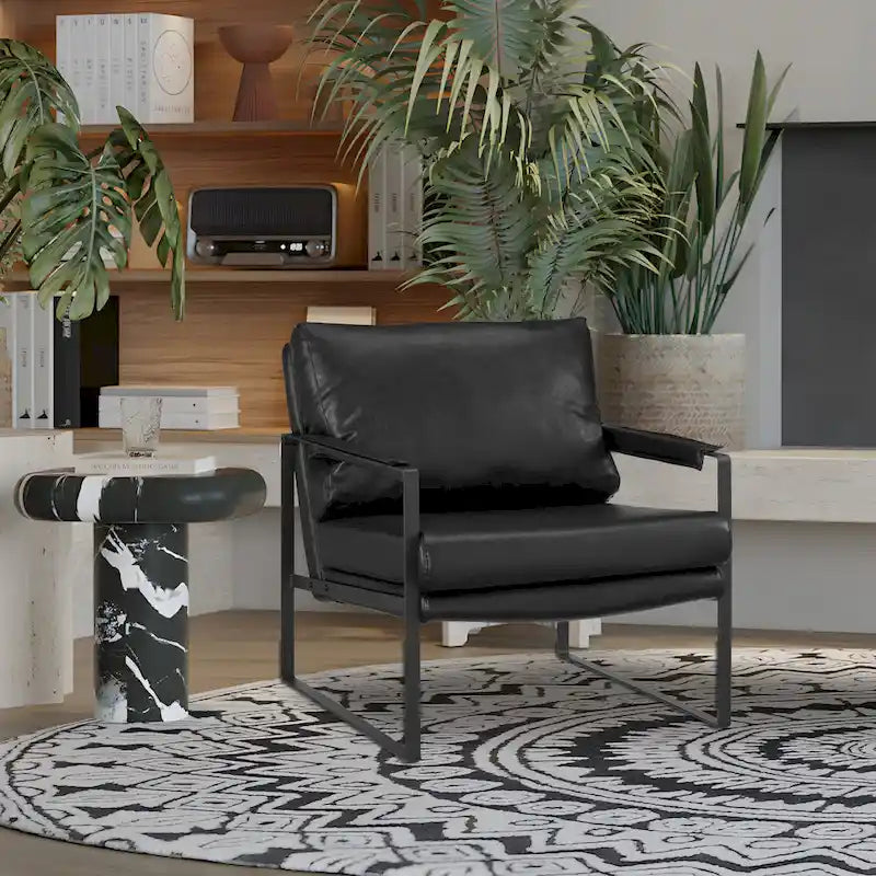 Fauteuil rembourré en similicuir PU moderne avec cadre en acier