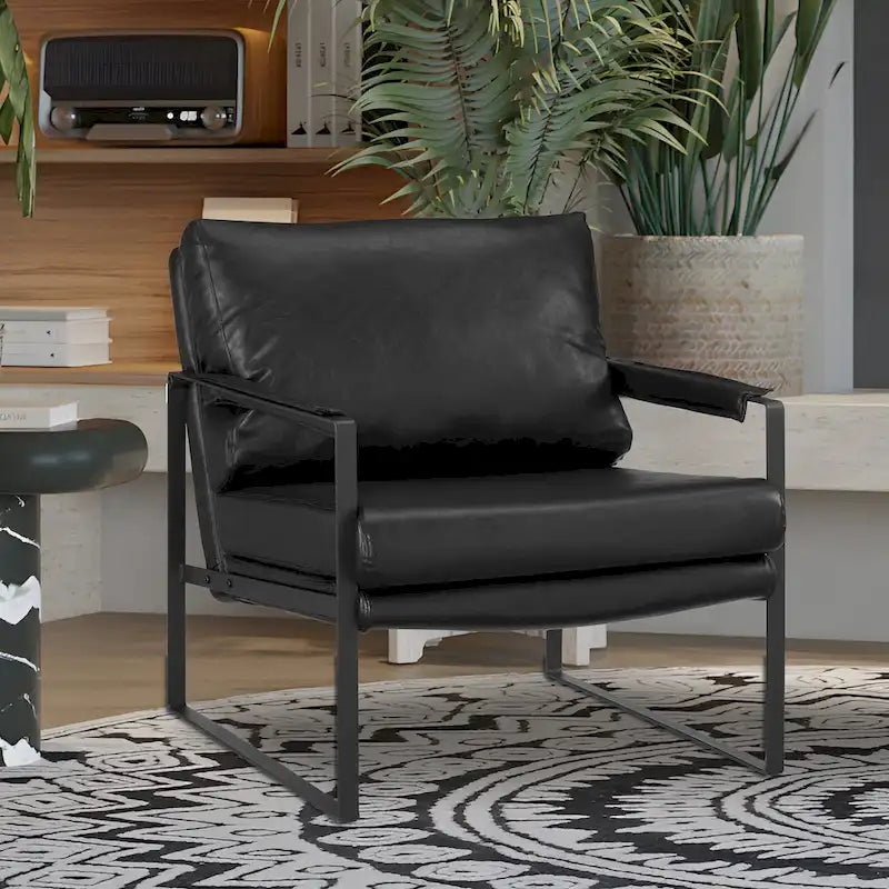 Fauteuil rembourré en similicuir PU moderne avec cadre en acier