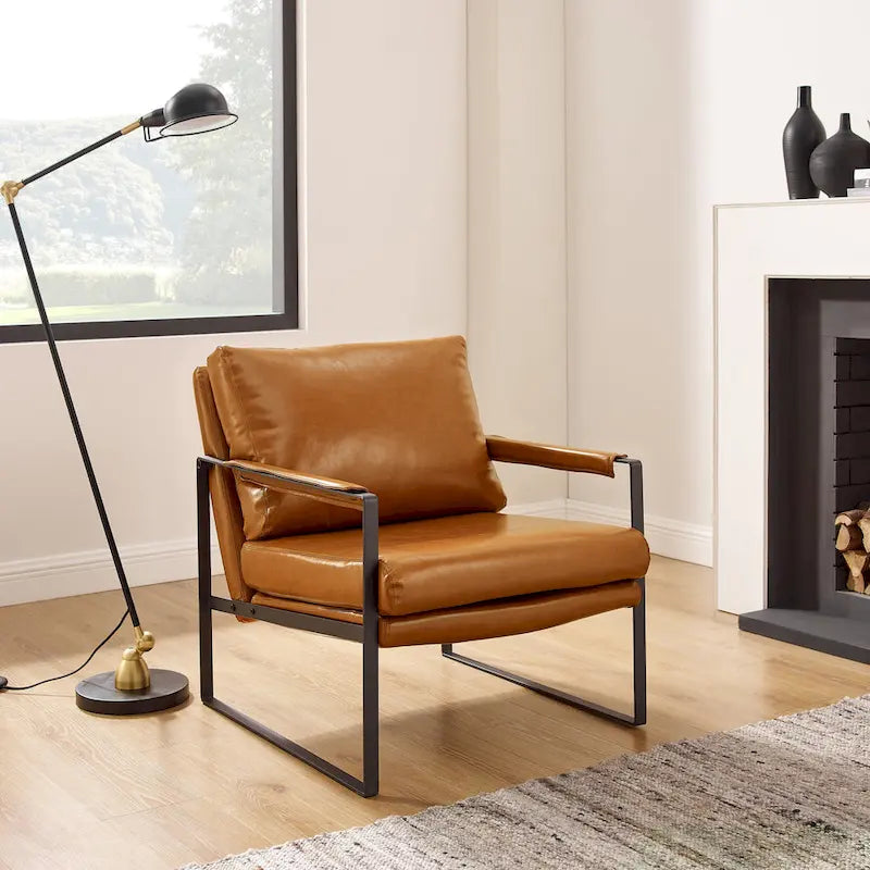 Fauteuil rembourré en similicuir PU moderne avec cadre en acier
