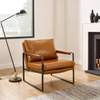 Fauteuil rembourré en similicuir PU moderne avec cadre en acier