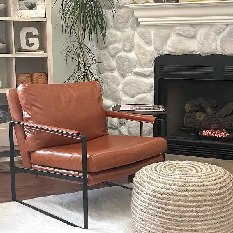 Fauteuil rembourré en similicuir PU moderne avec cadre en acier