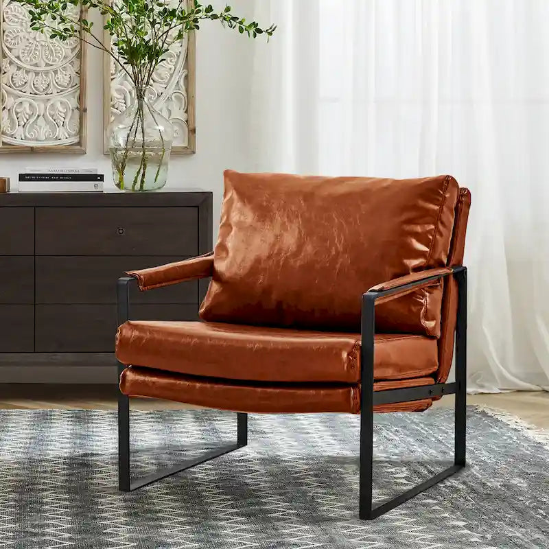 Fauteuil rembourré en similicuir PU moderne avec cadre en acier