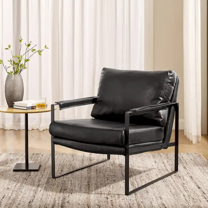 Fauteuil rembourré en similicuir PU moderne avec cadre en acier