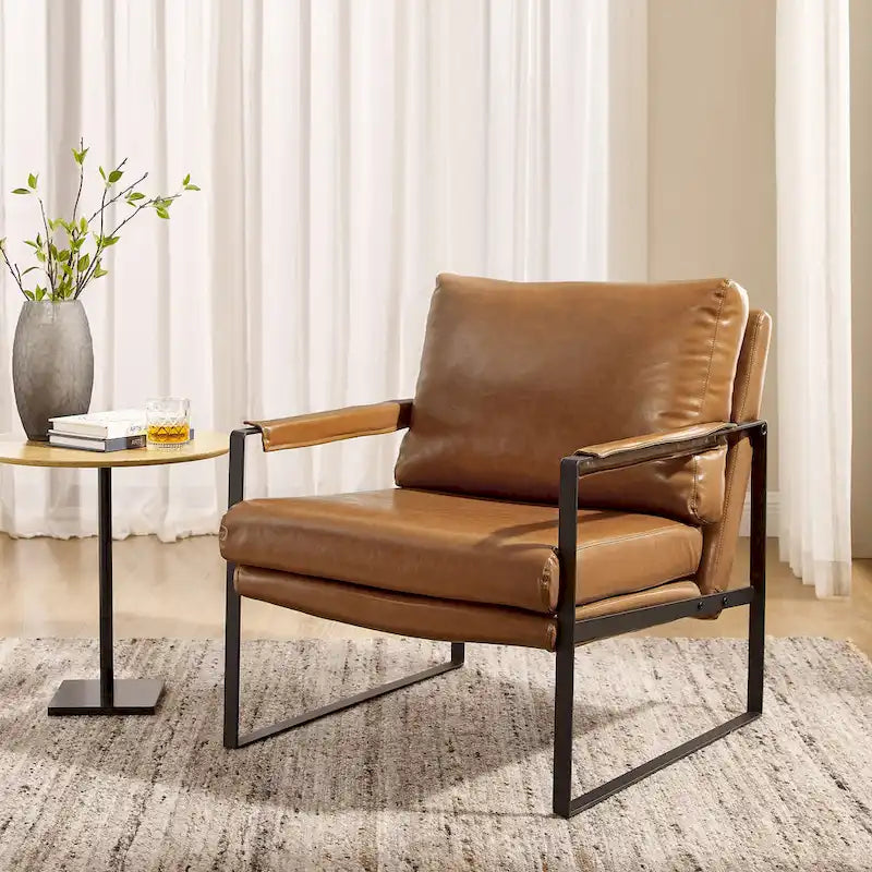 Fauteuil rembourré en similicuir PU moderne avec cadre en acier