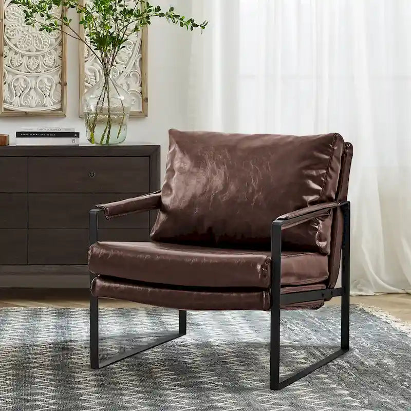 Fauteuil rembourré en similicuir PU moderne avec cadre en acier