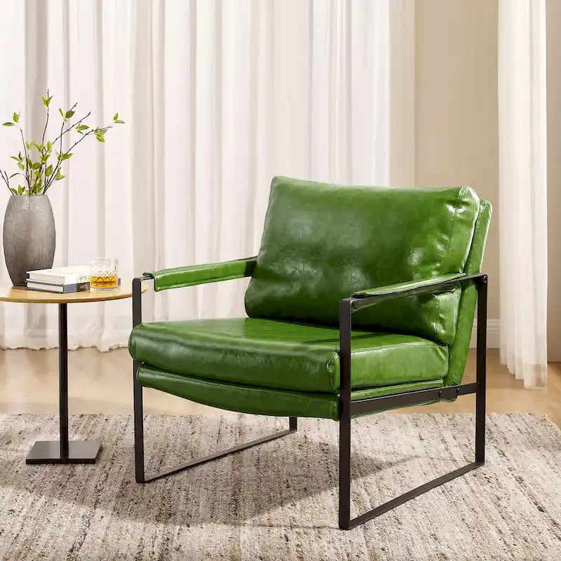 Fauteuil rembourré en similicuir PU moderne avec cadre en acier