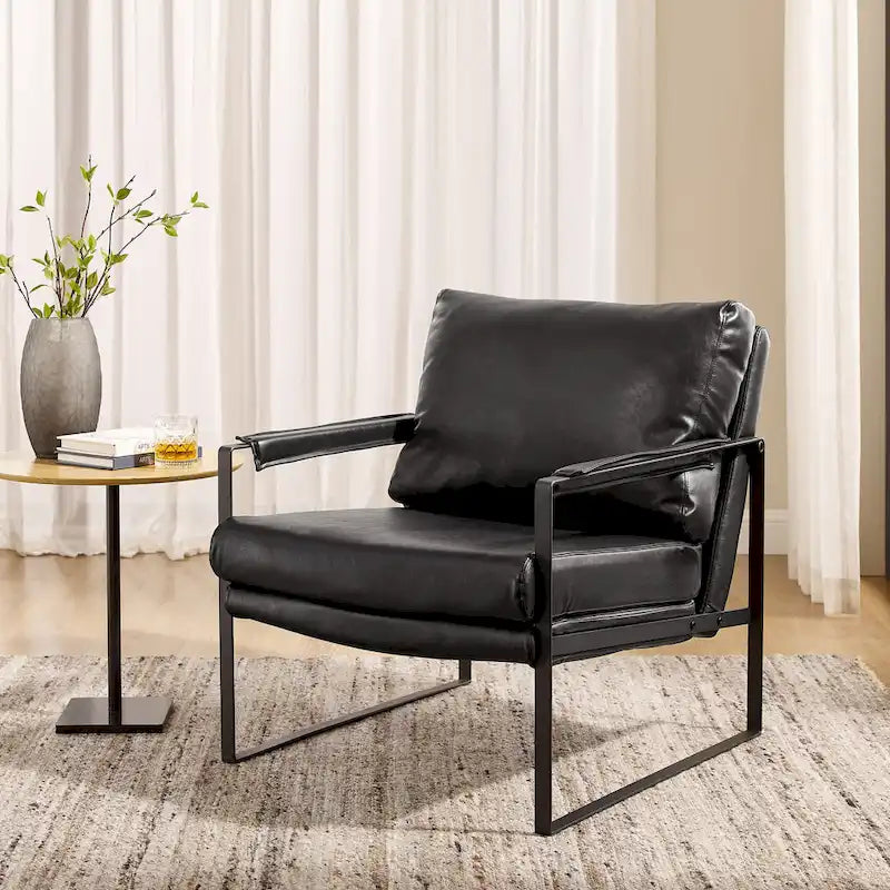 Fauteuil rembourré en similicuir PU moderne avec cadre en acier