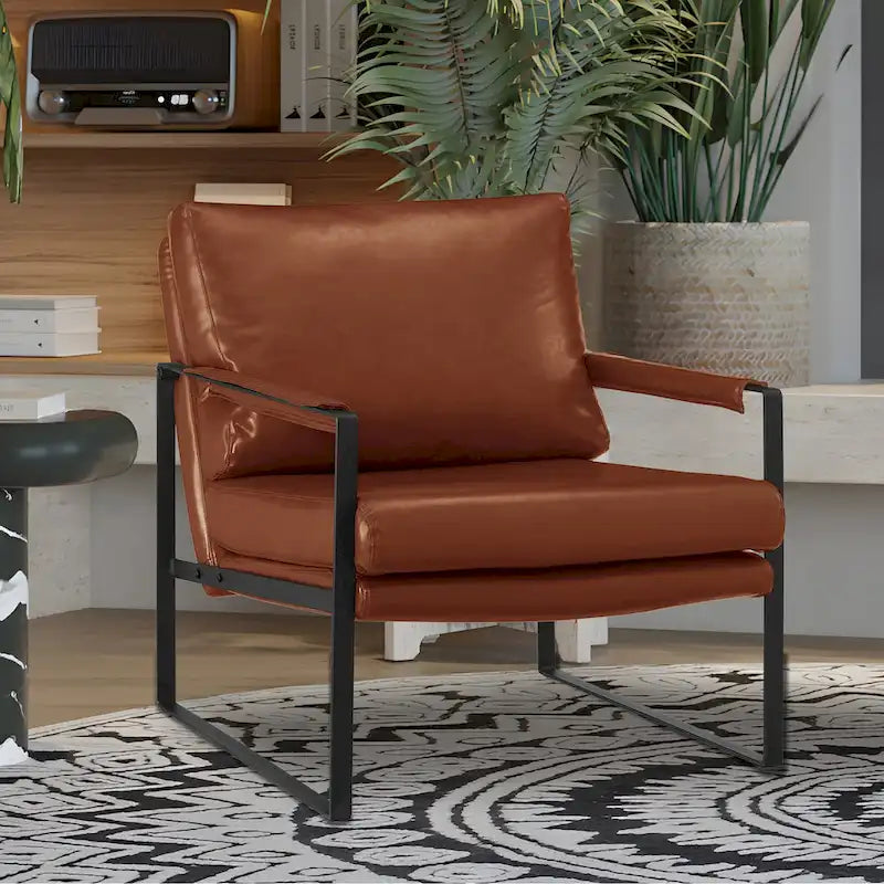 Fauteuil rembourré en similicuir PU moderne avec cadre en acier
