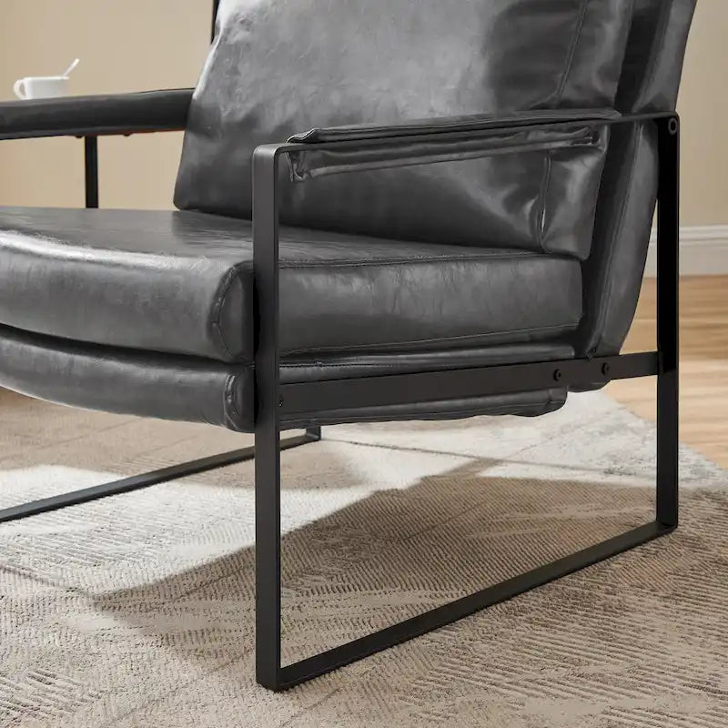 Fauteuil rembourré en similicuir PU moderne avec cadre en acier