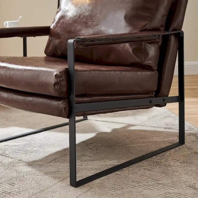 Fauteuil rembourré en similicuir PU moderne avec cadre en acier