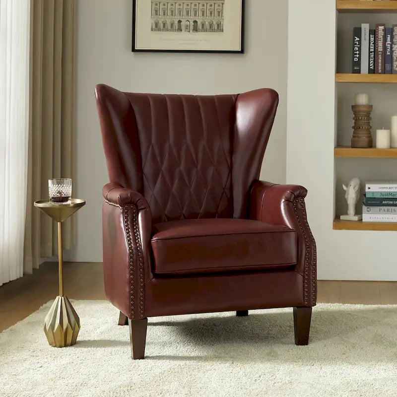 Fauteuil en cuir véritable avec pieds en bois massif