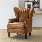 Fauteuil en cuir véritable avec pieds en bois massif