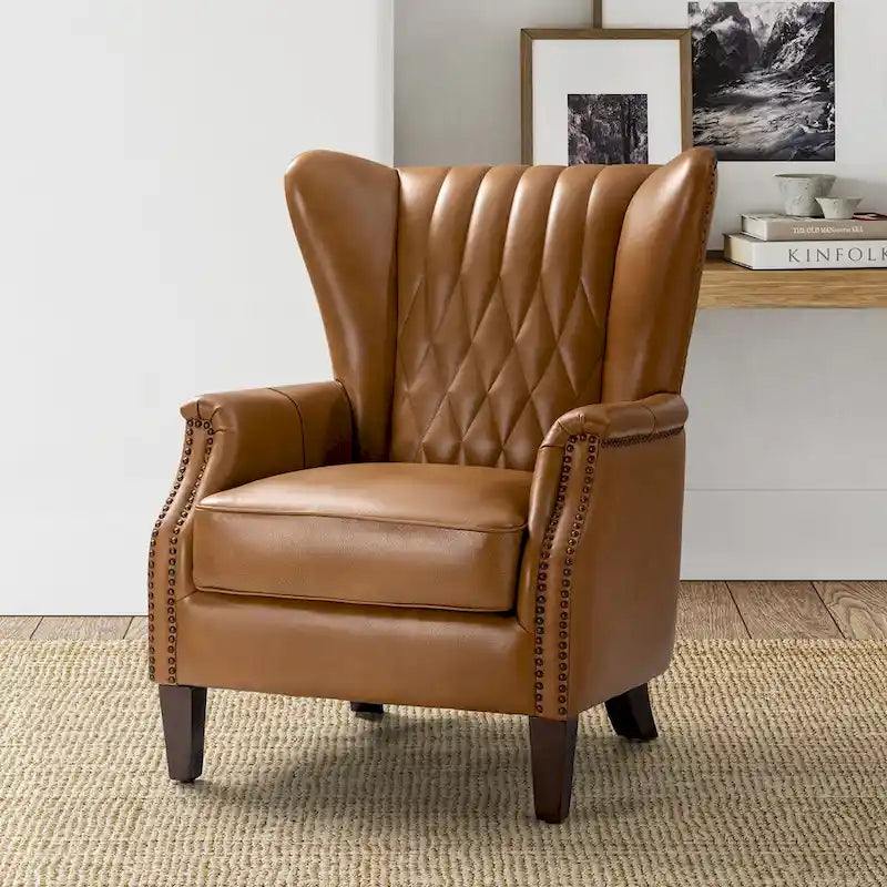 Fauteuil en cuir véritable avec pieds en bois massif