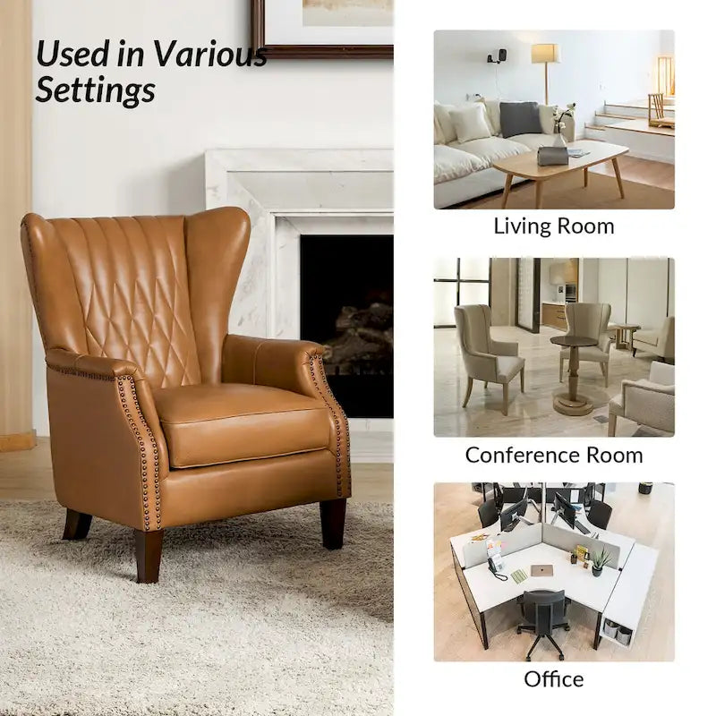 Fauteuil en cuir véritable avec pieds en bois massif
