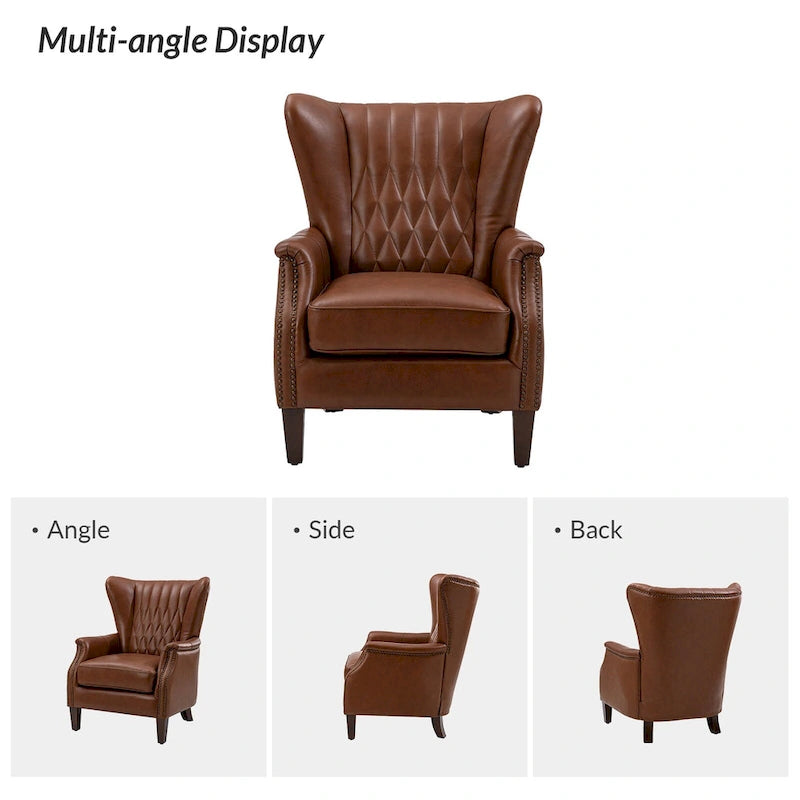 Fauteuil en cuir véritable avec pieds en bois massif