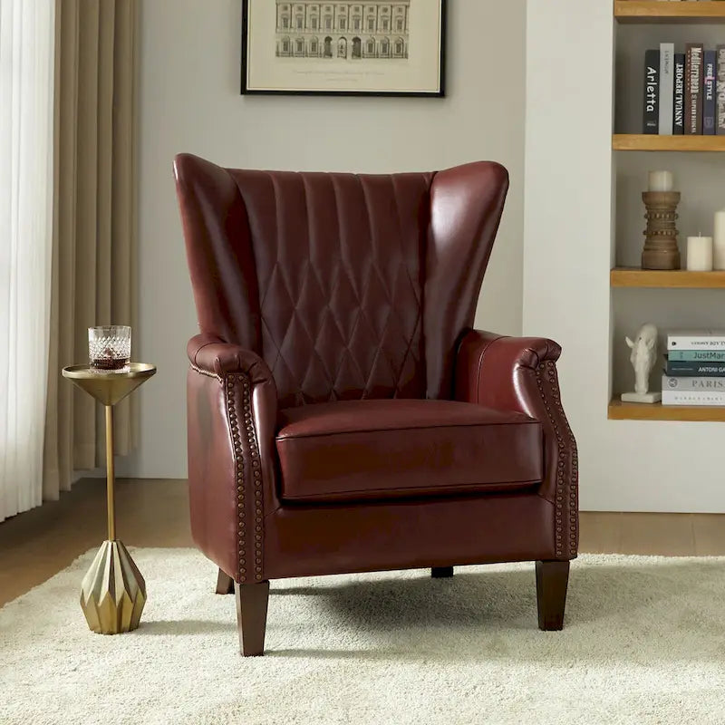 Fauteuil en cuir véritable avec pieds en bois massif