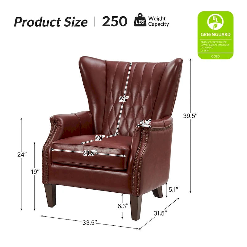 Fauteuil en cuir véritable avec pieds en bois massif