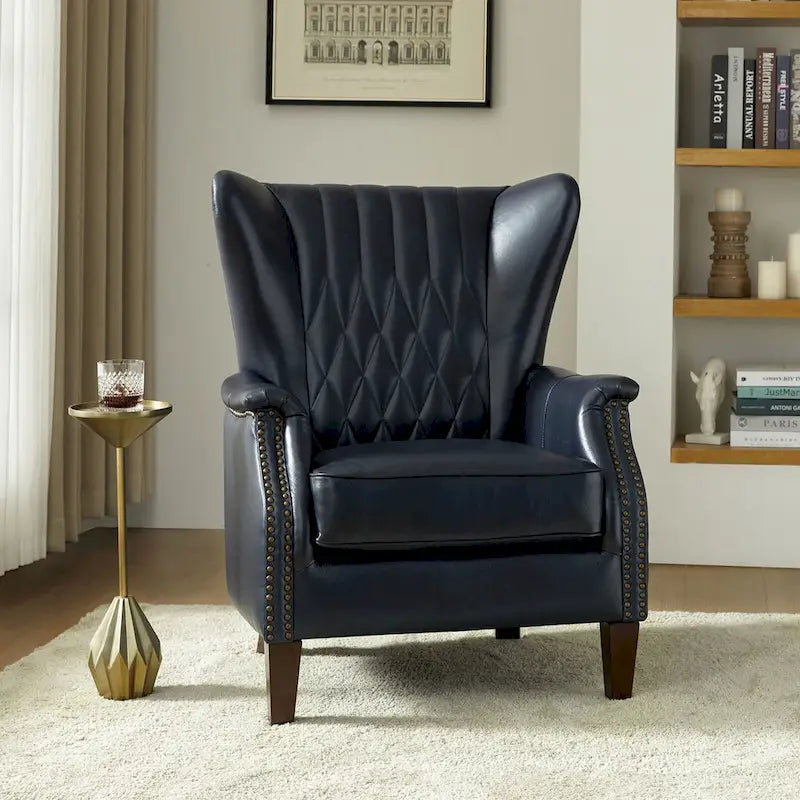 Fauteuil en cuir véritable avec pieds en bois massif