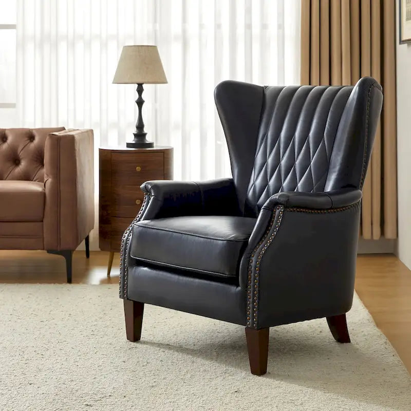 Fauteuil en cuir véritable avec pieds en bois massif