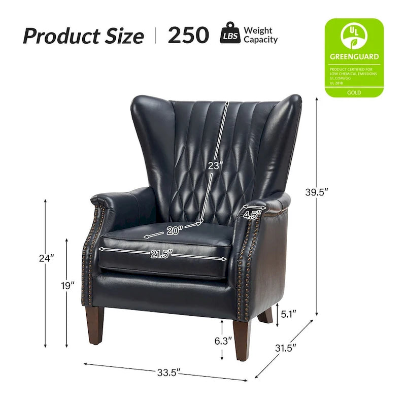 Fauteuil en cuir véritable avec pieds en bois massif