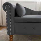 Chaise longue d'intérieur, Chaise longue en velours pour chambre à coucher avec rangement et oreiller, Chaise longue moderne rembourrée à accoudoirs roulés