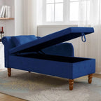 Chaise longue d'intérieur, Chaise longue en velours pour chambre à coucher avec rangement et oreiller, Chaise longue moderne rembourrée à accoudoirs roulés