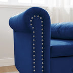Chaise longue d'intérieur, Chaise longue en velours pour chambre à coucher avec rangement et oreiller, Chaise longue moderne rembourrée à accoudoirs roulés