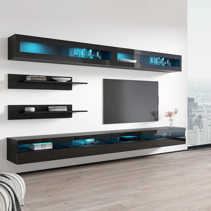 Meuble TV mural flottant moderne, ensemble de 35 pouces