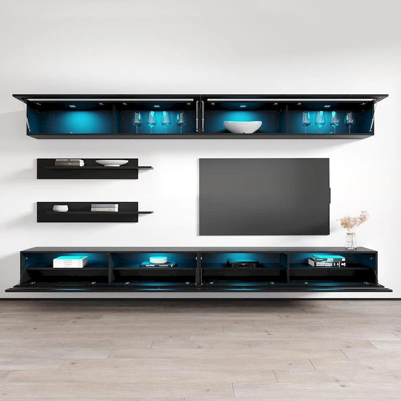 Meuble TV mural flottant moderne, ensemble de 35 pouces