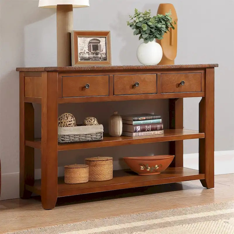 Console en bois de pin massif 48 po avec 3 tiroirs de rangement
