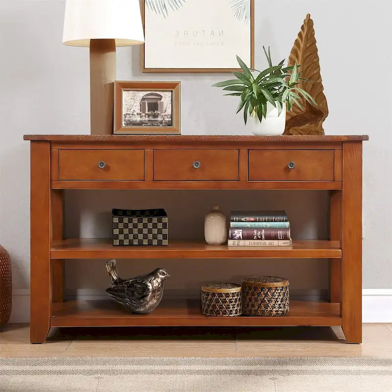 Console en bois de pin massif 48 po avec 3 tiroirs de rangement