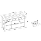 Console en bois de pin massif 48 po avec 3 tiroirs de rangement