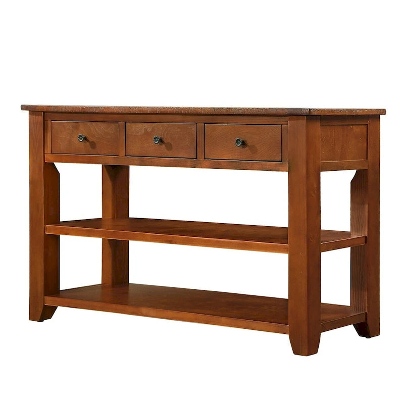 Console en bois de pin massif 48 po avec 3 tiroirs de rangement
