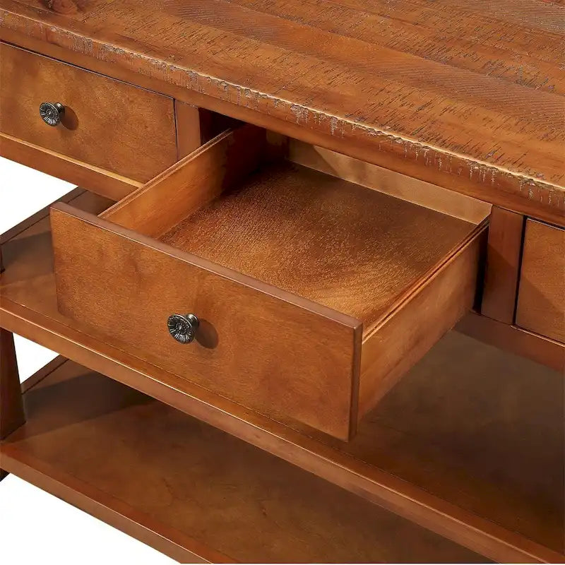 Console en bois de pin massif 48 po avec 3 tiroirs de rangement