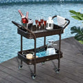 Outsunny Rattan Food and Serving Cart with 4 Wheels and 2-Tiers of Surface Area, Great for Parties, Kitchen, or Utility