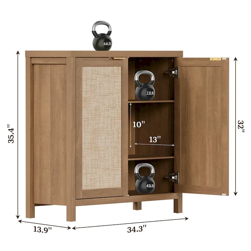 Buffet en rotin avec 2 portes et espace de rangement