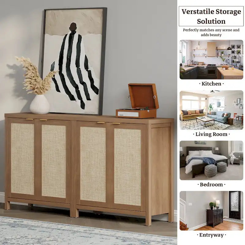 Buffet en rotin avec 2 portes et espace de rangement