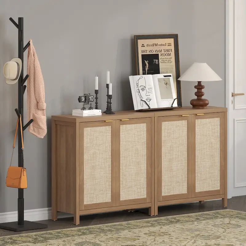 Buffet en rotin avec 2 portes et espace de rangement