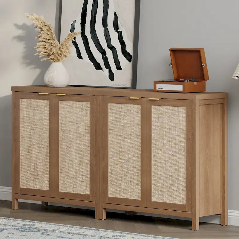 Buffet en rotin avec 2 portes et espace de rangement