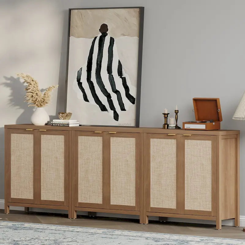 Buffet en rotin avec 2 portes et espace de rangement
