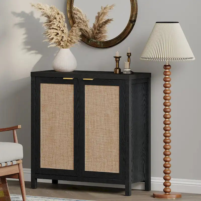 Buffet en rotin avec 2 portes et espace de rangement