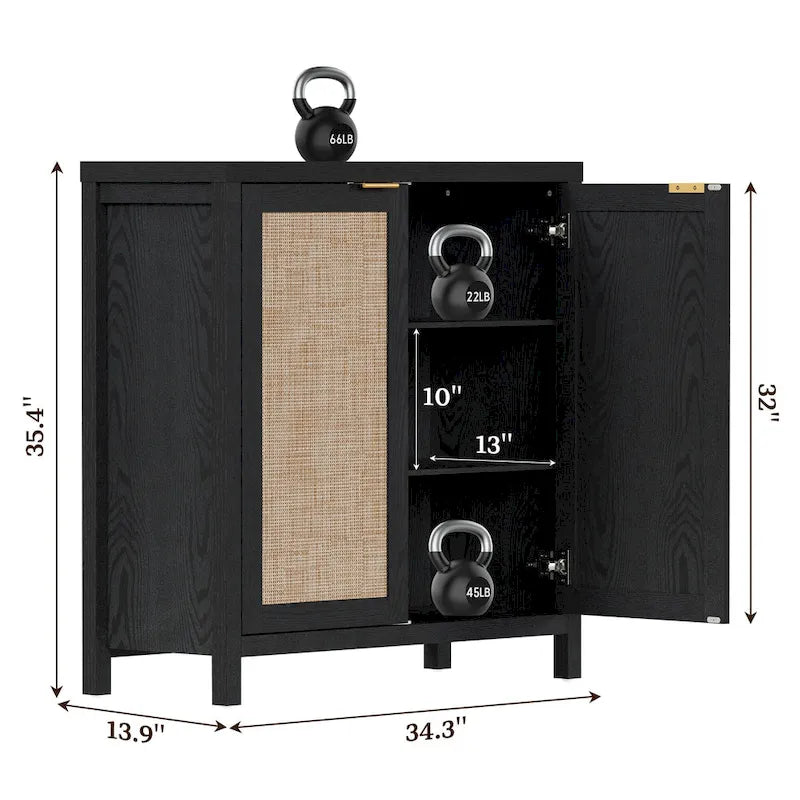 Buffet en rotin avec 2 portes et espace de rangement