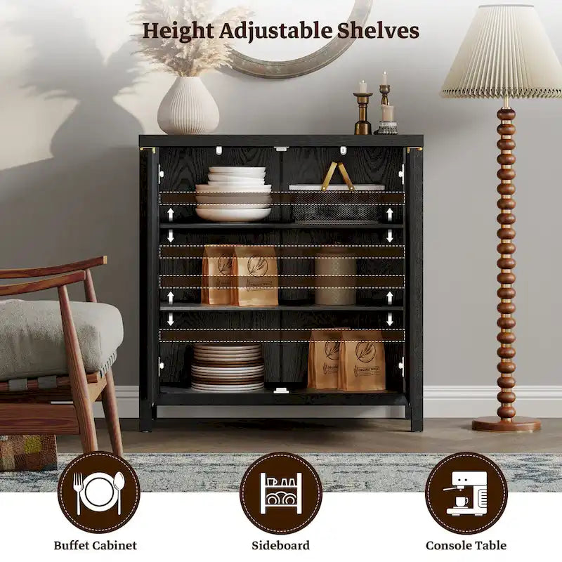 Buffet en rotin avec 2 portes et espace de rangement